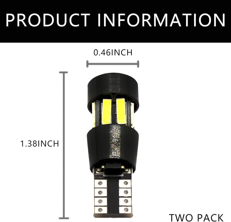 Jitrendo 2 Pcs Led License Plate Light, License Plate Light Bulbs,Led Decoding Width Indicator Light W5w T10 7020 10smd 24led With Aluminum Parts License Plate Lights Chipsets 7000k (White) - Image 2